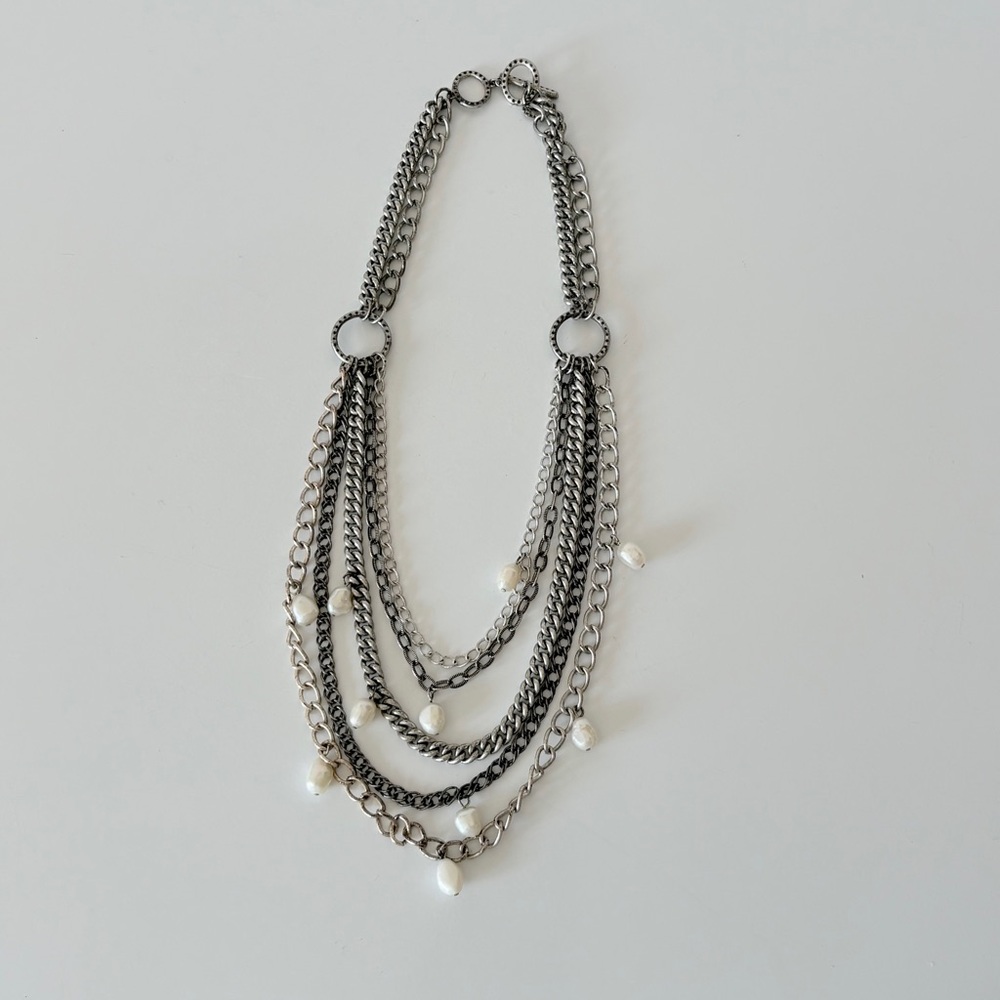 Stella & Dot Freshwater Pearl Avery Rope Chain Bib Layered Necklace Retired